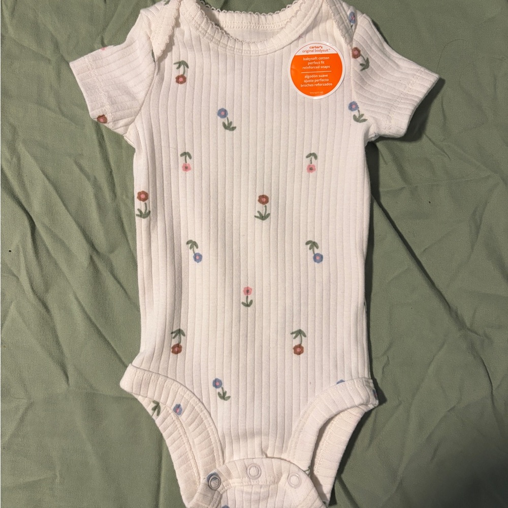 NWOT Carter's White Ribbed Bodysuit with Floral Accents